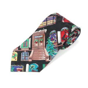 NICOLE MILLER Vintage 90s Christmas Windows Holiday Men's Silk Neck Tie